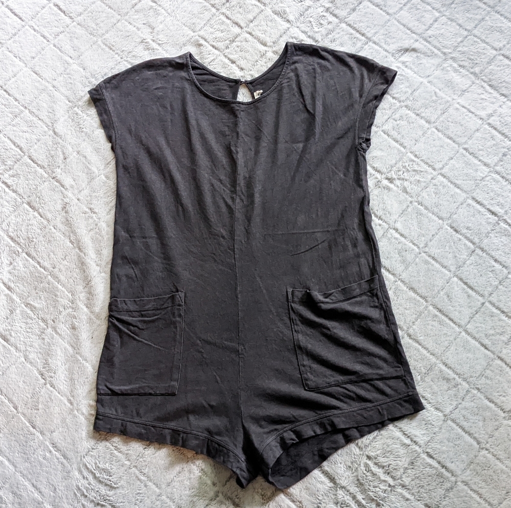 Back Beat Co Shorts Romper Women's M/L Black Hemp Cotton Relaxed Baggy Loose